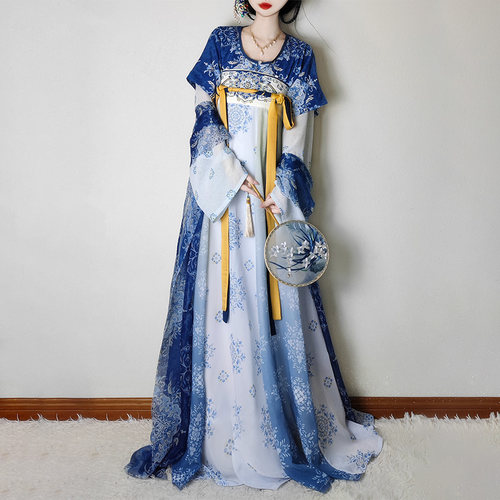 汉服女唐褙子中国风青花瓷日常夏