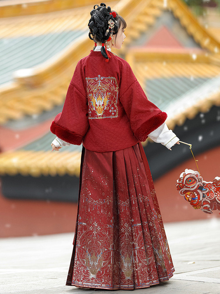 WEIYANG PALACE [GLASS ZHAOLONG] 명나라 HANFU 여성 중공업 자수 원래 금 직조 말 얼굴 스커트 겨울 새 스타일
