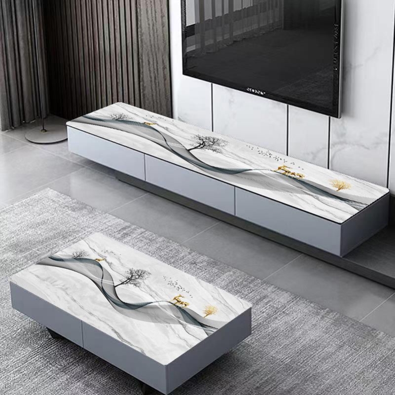 防水防油电视柜茶几桌垫pvc软玻璃3D打印简约时尚大理石桌布定制