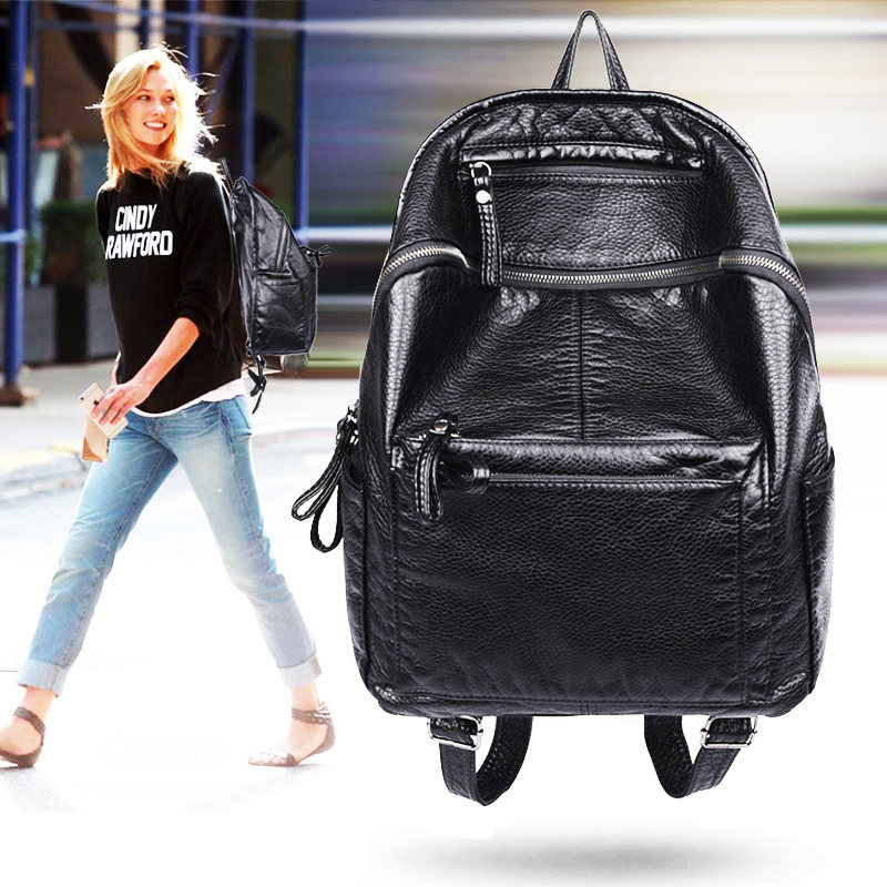 双肩包女韩版2017新款水洗软皮背包女双肩韩女时尚休闲女包书包女在类目 箱包皮具/热销女包/男包, 双肩背包中 - 来自Buy2taobao.com提供专业的淘宝代购服务