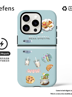 原创美食创意冰箱适合iPhone16promax新款15Pro女14pro华为小米/磁吸菲林/二合一/电镀银/黑框软手机壳支架