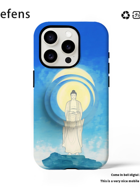 原创禅思阿弥陀佛适用iPhone16promax新款15Pro女14pro华为小米/磁吸菲林/二合一/电镀银/黑框软手机壳支架
