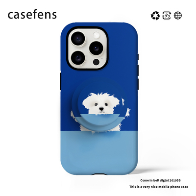 原创可爱蓝色小狗适用iPhone16promax新款15Pro女14pro华为小米/磁吸菲林/二合一/电镀银/黑框软手机壳支架