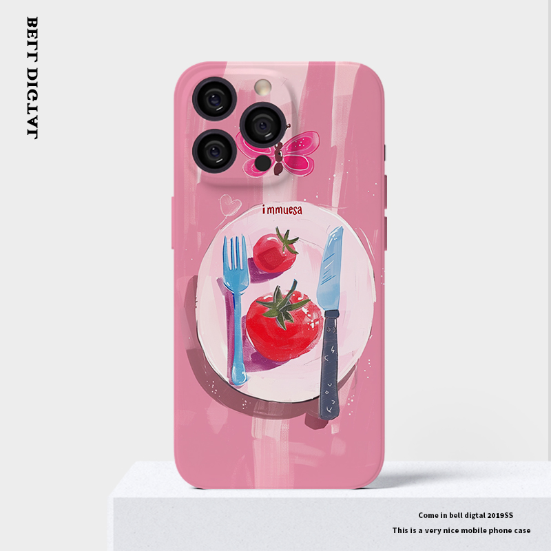 ins油画番茄大孔透明磨砂保护软壳适用苹果16pro手机壳iphone15新款13防摔12全包11硅胶xr套xsmax少女78plus