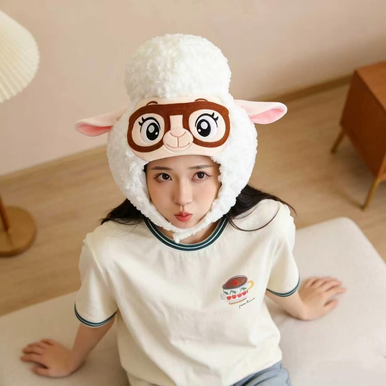 戴眼镜的羊副市长头套帽疯狂动物城卡通cos成人搞怪派对演出道具