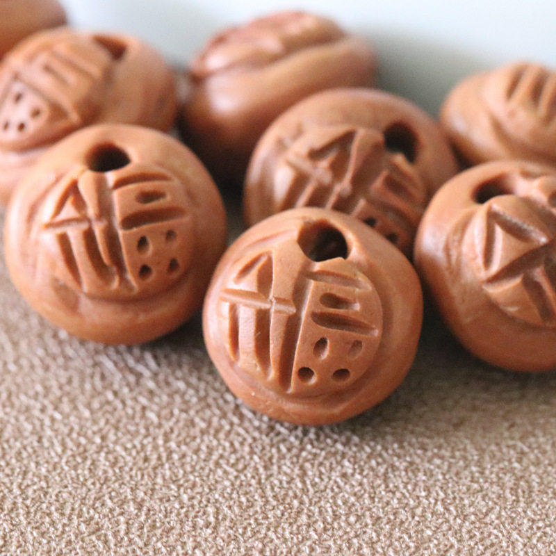 桃核雕刻平安锁散珠手工DIY配件文玩男女手串宝宝手链保平安