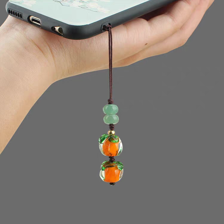 琉璃柿柿如意中国风复古短款手机挂绳叶子有成链防丢挂件配饰件