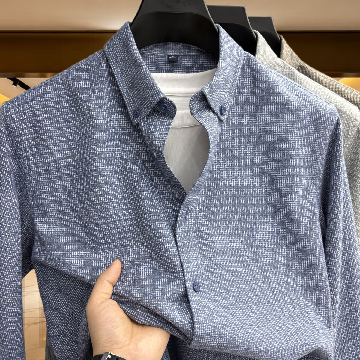 DIYINGLUN高端男士磨毛长袖衬衫
