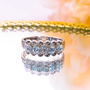 PT950铂金进口D色莫桑石双排珠子戒指轻奢小众设计不掉色食指指环