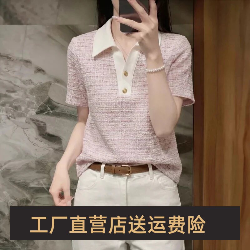 韩帛衣橱小香风polo领短袖衬衫