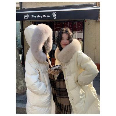 韩版羽绒棉服女冬季2025新款中长款牛角扣设计感大毛领加厚棉袄