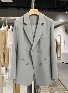 2024年春秋季新款灰色高端英伦风西装外套女士法式质感时尚小西服
