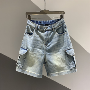 女百搭宽松显瘦阔腿裤 2026年夏季 牛仔五分裤 复古水洗口袋工装 新款