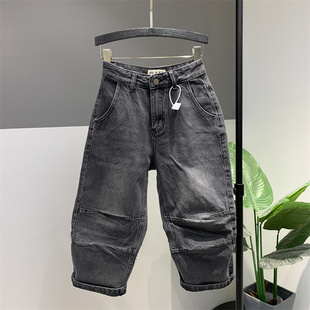 女百搭宽松显瘦设计感七分老爹垮裤 2026年春夏新款 高腰牛仔哈伦裤