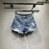 欧洲站2026春夏新款 百搭毛边热裤 牛仔短裤 女潮高腰显瘦破洞阔腿裤