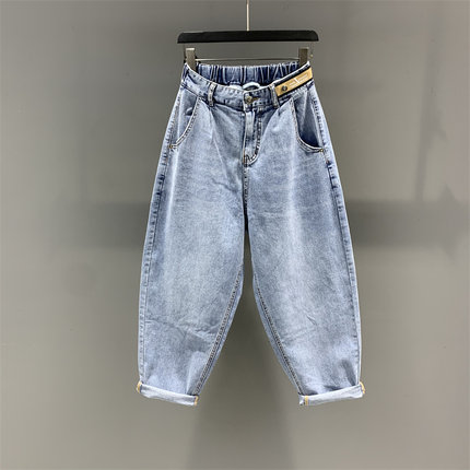 欧货2026年春季半松紧腰牛仔老爹裤百搭宽松显瘦阔腿老爹裤垮裤潮