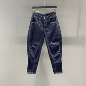 高腰宽松显瘦九分垮裤 深蓝色吊裆牛仔哈伦裤 韩版 新款 女2026年春季