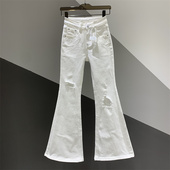 新款 显瘦破洞设计喇叭裤 韩版 女百搭修身 高腰牛仔微喇裤 2026年春季