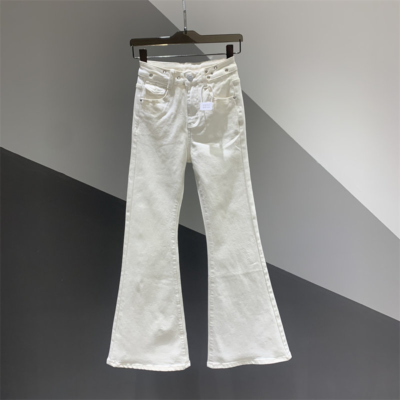 2026年春季新款水洗牛仔微喇裤女百搭修身显瘦弹力拖地喇叭裤长裤