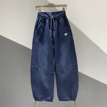 2025年冬季新款拼接设计感弯刀休闲运动裤女百搭宽松阔腿香蕉长裤