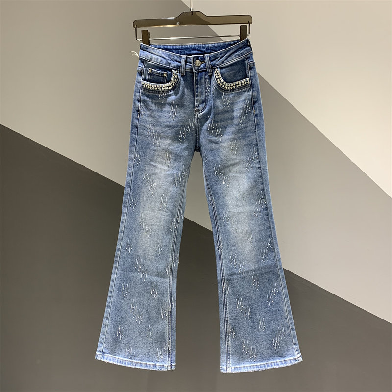 2026年春季新款水洗烫钻钉珠设计感牛仔微喇裤女百搭显瘦喇叭长裤,女装/女士精品,牛仔裤,淘宝优惠券,粉丝福利购,淘宝优惠卷