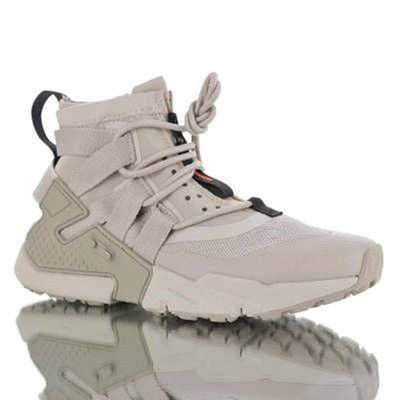 华莱士高帮网面拉链卡其色男鞋