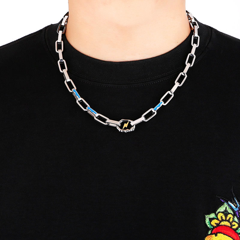 闪电古巴链钛钢项链男潮嘻哈高级感链子欧美男士锁骨链hiphop配饰