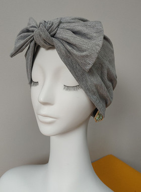 中灰色色全棉弹力包头帽 蝴蝶家居帽 光头帽 月子帽 纯棉款空调帽