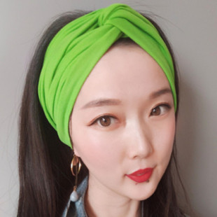 荧光绿 亮绿色 压发 防滑 简约 纯色 宽边 交叉 发带 包头巾 头箍