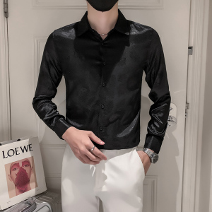 2022高级感男士暗花纹提花长袖衬衫男休闲痞帅上衣301A-1/C18/P55图片