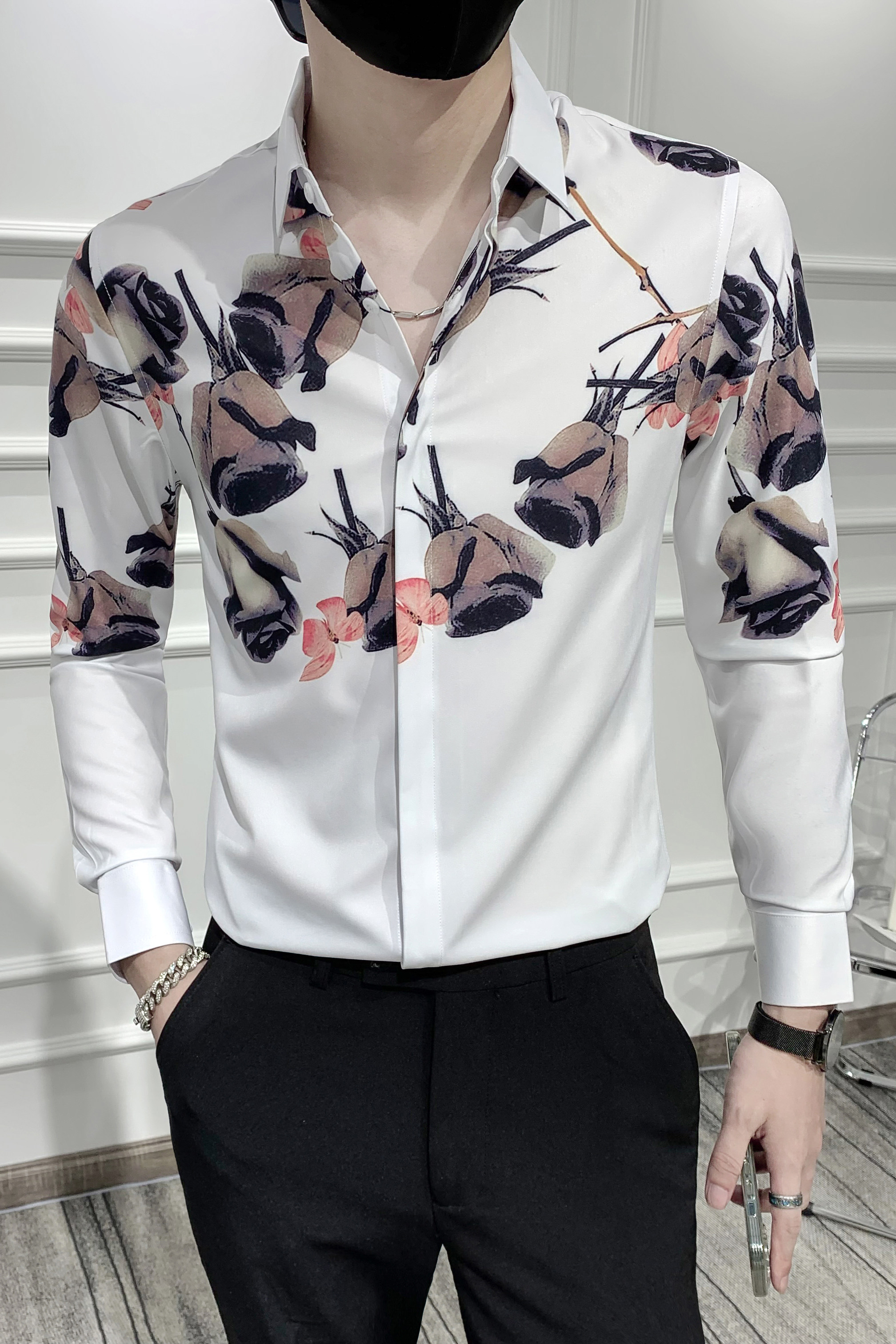 轻熟风男士印花长袖衬衣潮流修身衬衫301A-1/CS282/P55M-5XL,男装衬衫,星座301A-1