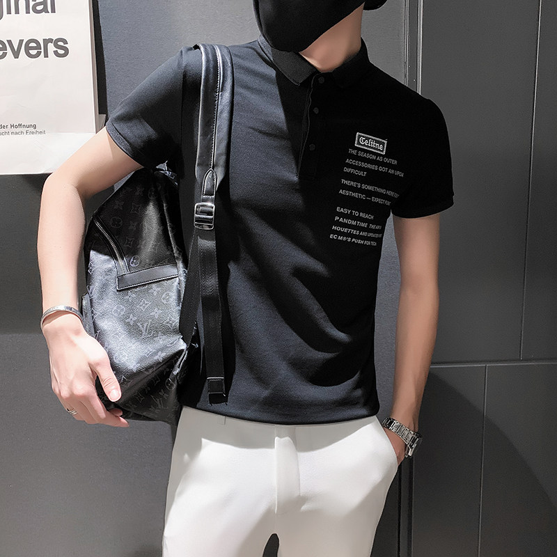 青年流行休闲翻领字母印花短袖POLO衫男上衣301A-1/PL53/P48控68,男装Polo衫,星座301A-1