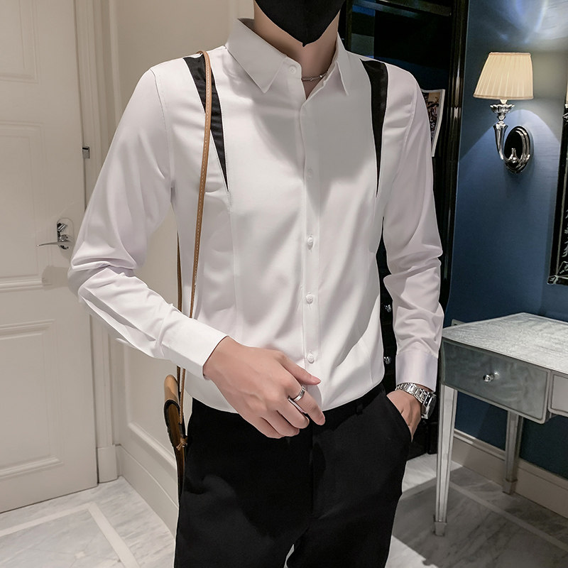 秋季新款男士拼接长袖衬衫男时尚休闲衬衣301A-1/C15/P55,男装衬衫,星座301A-1