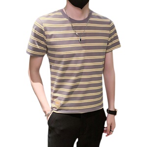 红 夏装青年圆领条纹痞帅体恤男休闲上衣男士T 301A-1/T38/P45图片