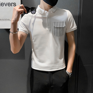 青年免烫翻领休闲短袖POLO口袋装饰上衣301A-1/PL51/P48控68图片