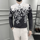 痞帅小伙印花长袖衬衣潮流修身衬衫301A-1/CS281/P55M-5XL，男装衬衫，星座301A-1