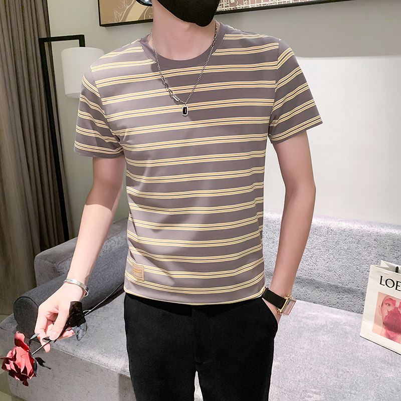 红夏装青年圆领条纹痞帅体恤男休闲上衣男士T301A-1/T38/P45,男装T恤,星座301A-1