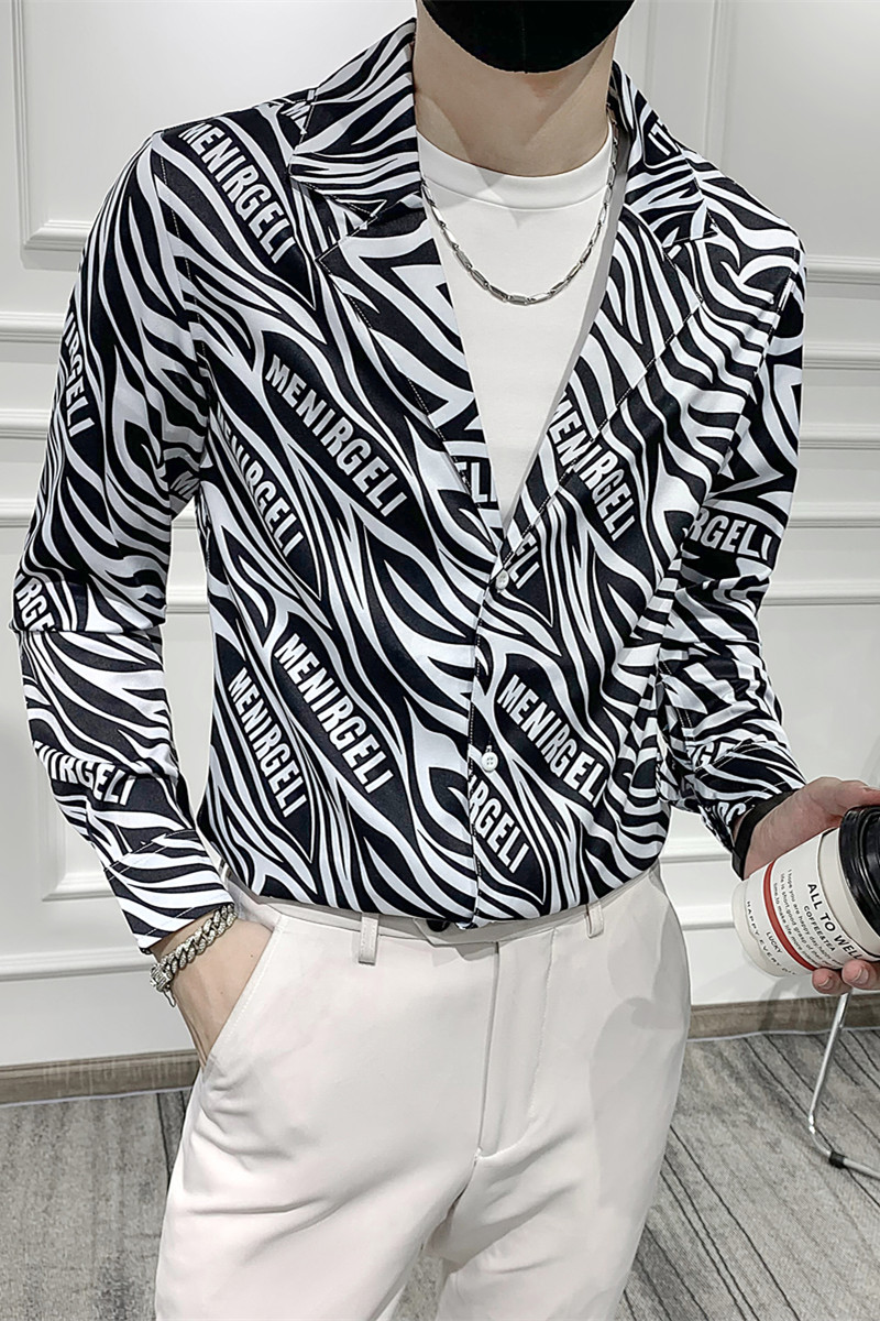 男痞帅西装领印花长袖衬衣潮流修身衬衫301A-1/CS291/P55M-5XL,男装衬衫,星座301A-1