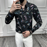 痞帅轻熟风品质印花长袖衬衣潮流修身衬衫301A-1/CS301/P55M-4XL，男装衬衫，星座301A-1