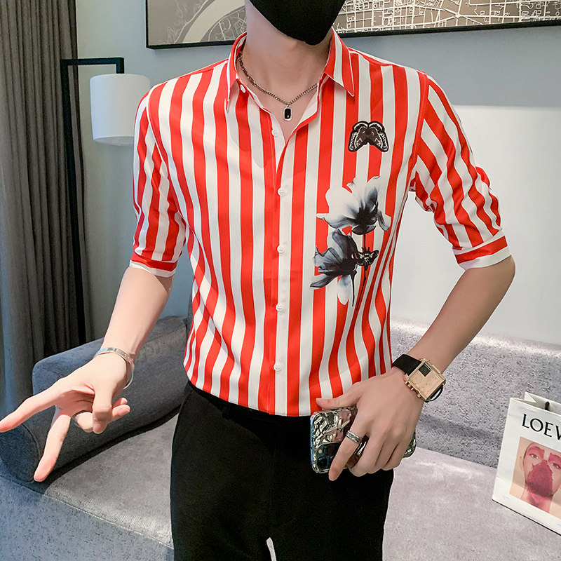 黑痞帅男夏装中袖新款衬衫休闲印花寸衣男301A-1/CS362/P55,男装衬衫,星座301A-1