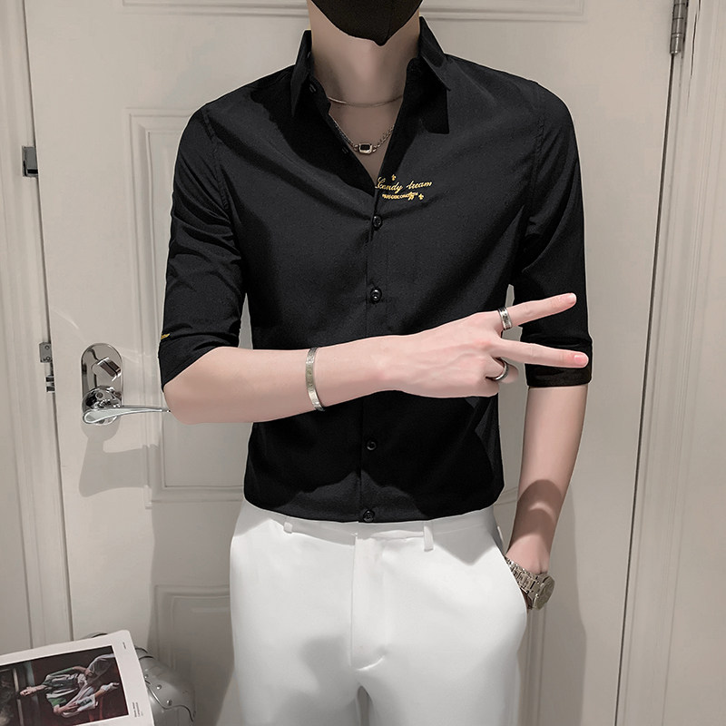 夏季青年新款刺绣纯色短袖衬衫男休闲衬衣301A-1/CS331/P55,男装衬衫,星座301A-1