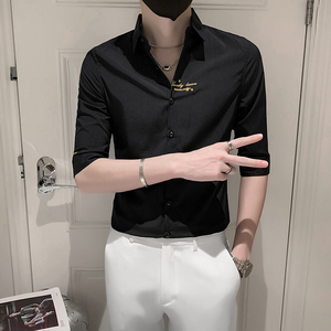 夏季青年新款刺绣纯色短袖衬衫男休闲衬衣301A-1/CS331/P55
