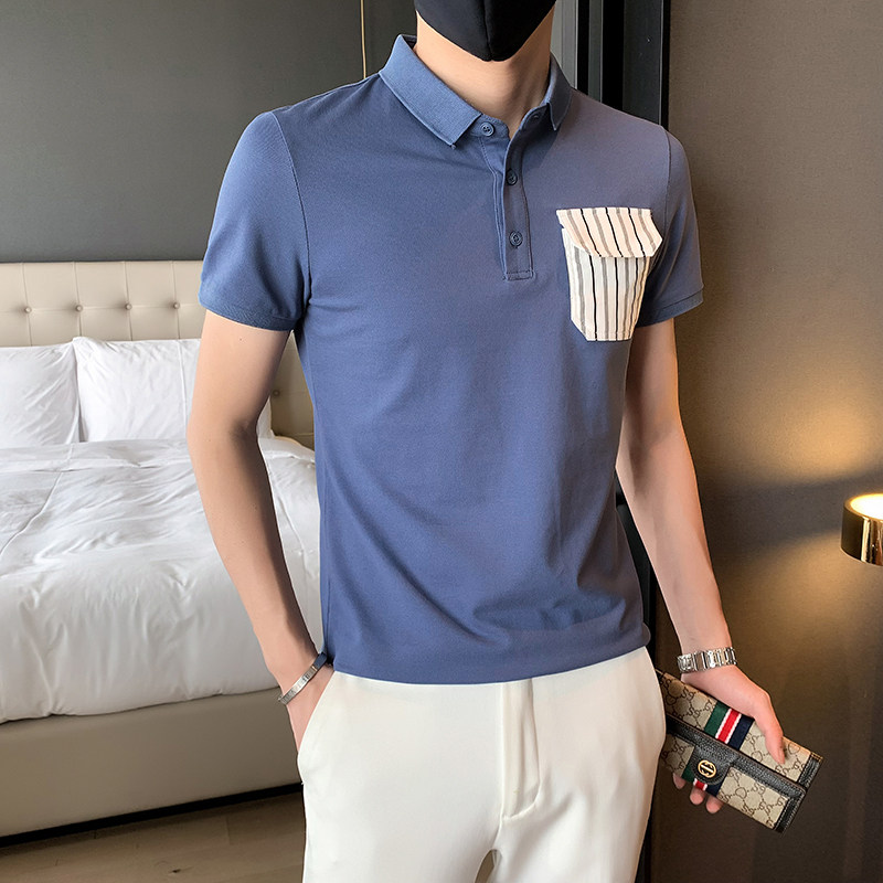 黑青年免烫翻领休闲短袖POLO口袋装饰上衣301A-1/PL51/P48控68,男装Polo衫,星座301A-1