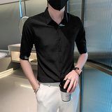 痞帅夏季男经典刺绣中袖衬衫男五分袖寸衣301A-1/CS361/P55，男装衬衫，星座301A-1