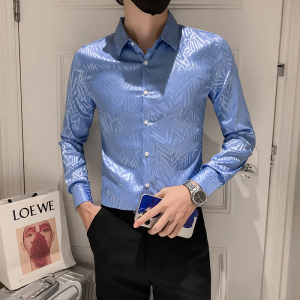 白 秋季新款男士树叶纹痞帅休闲长袖衬衫男花衬衫301A-1/C05/P55图片