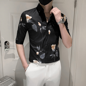 青年夏季印花短袖衬衫男士修身修身衬衣301A-1/CS359/P55图片