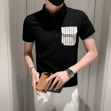 黑青年免烫翻领休闲短袖POLO口袋装饰上衣301A-1/PL51/P48控68，男装Polo衫，星座301A-1