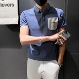 青年免烫翻领休闲短袖POLO口袋装饰上衣301A-1/PL51/P48控68，男装Polo衫，星座301A-1