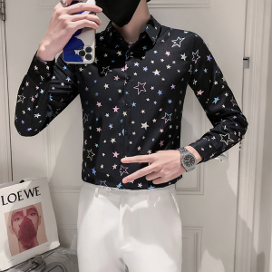 男士痞帅彩色烫金满天星休闲长袖衬衫男寸衫上衣301A-1/C06/P55图片