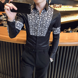 黑秋季网红新款英伦风长袖衬衫韩版修身店主风301A-1/CS187/P55，男装衬衫，星座301A-1